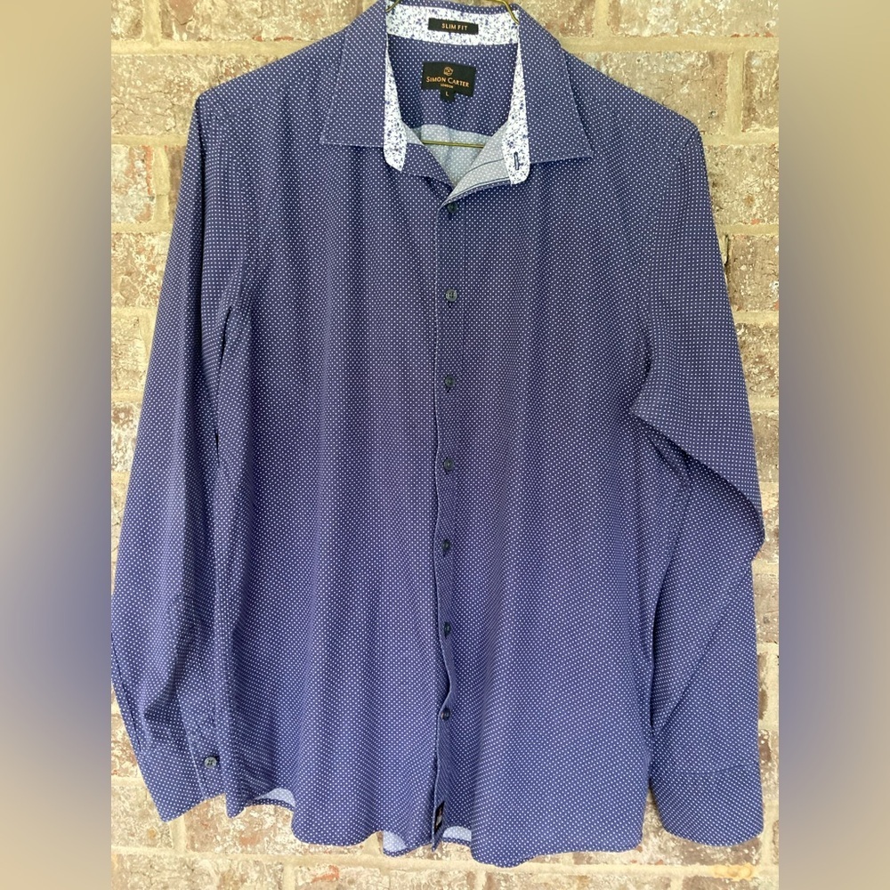 Simon Cartor Slim Fit Flip Cuff Button Up Dress Shirt Size L